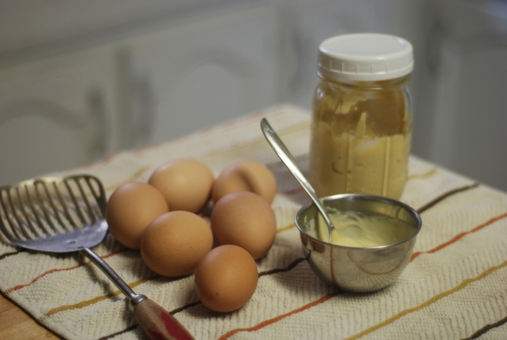 eggs, hard boiled, plus lemony tahini sauce